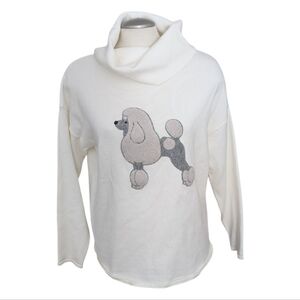 Gabby Isabella Women's Sweater Dog Applique Size Medium Ivory Poodle Sweater